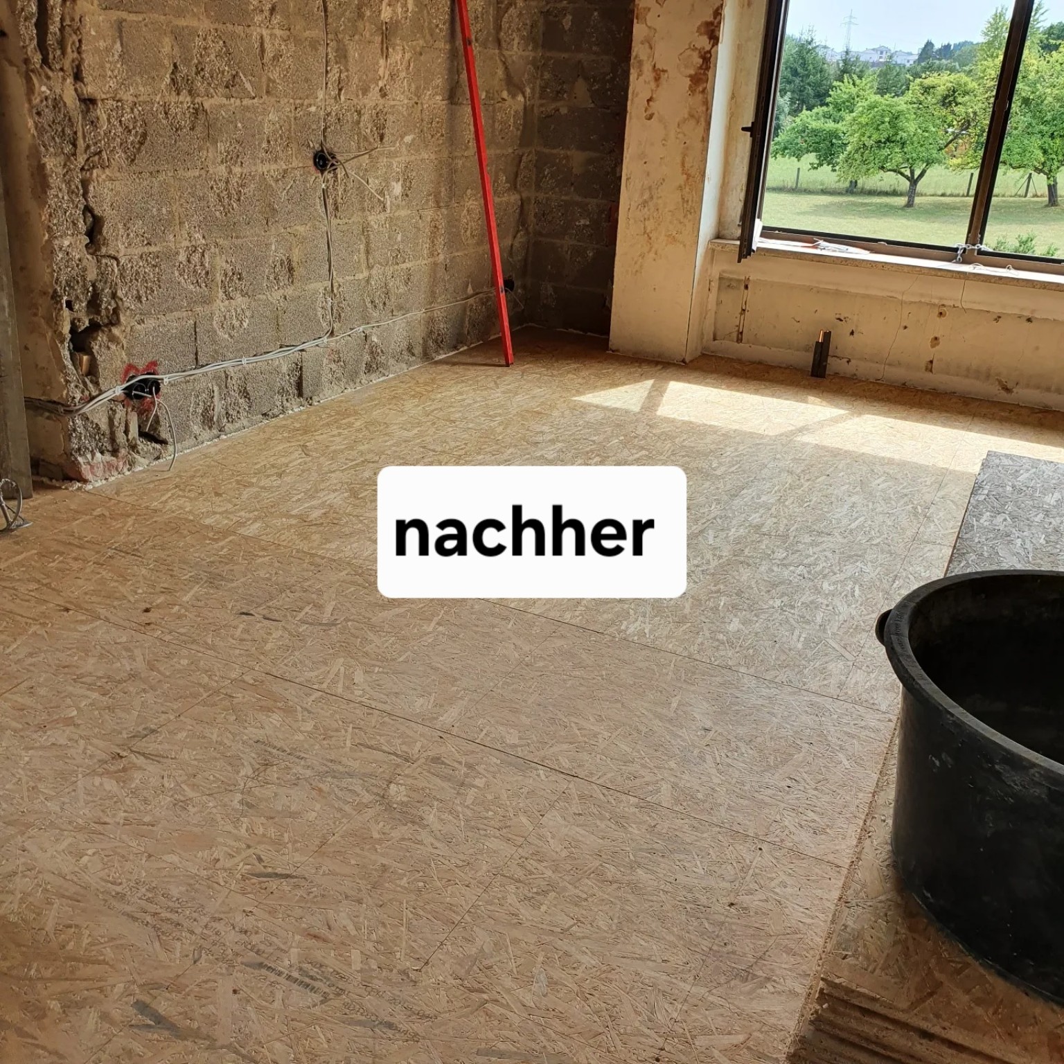 Neuer Bodenaufbau mit OSB-Platten als Zwischenstand